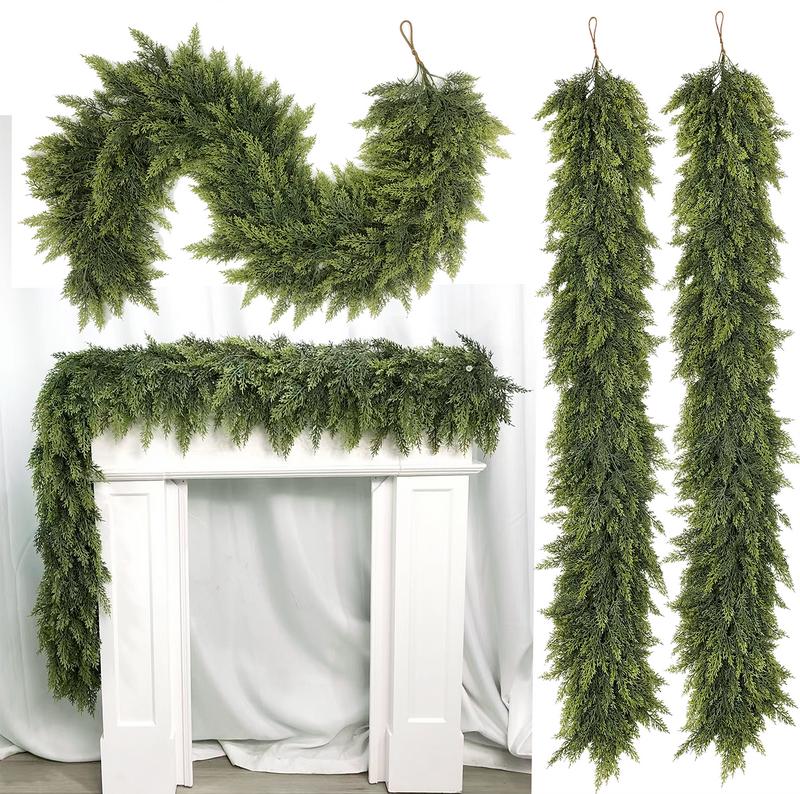 2 Pack 6FT Artificial Cedar Garlands – Real Touch Greenery for Table, Mantle, Wall, Indoor/Outdoor Christmas Decor