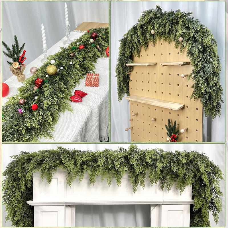 2 Pack 6FT Artificial Cedar Garlands – Real Touch Greenery for Table, Mantle, Wall, Indoor/Outdoor Christmas Decor