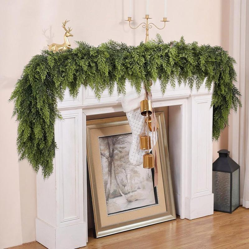 2 Pack 6FT Artificial Cedar Garlands – Real Touch Greenery for Table, Mantle, Wall, Indoor/Outdoor Christmas Decor