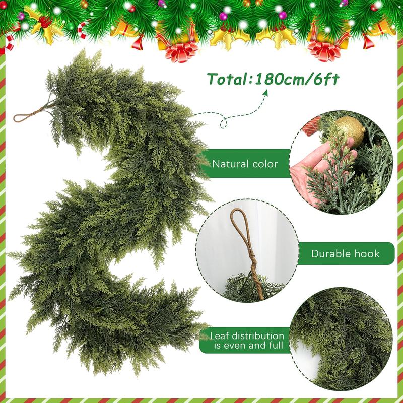 2 Pack 6FT Artificial Cedar Garlands – Real Touch Greenery for Table, Mantle, Wall, Indoor/Outdoor Christmas Decor
