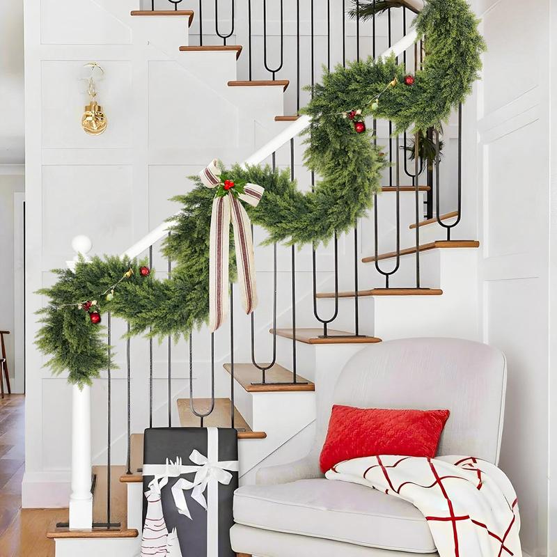 2 Pack 6FT Artificial Cedar Garlands – Real Touch Greenery for Table, Mantle, Wall, Indoor/Outdoor Christmas Decor